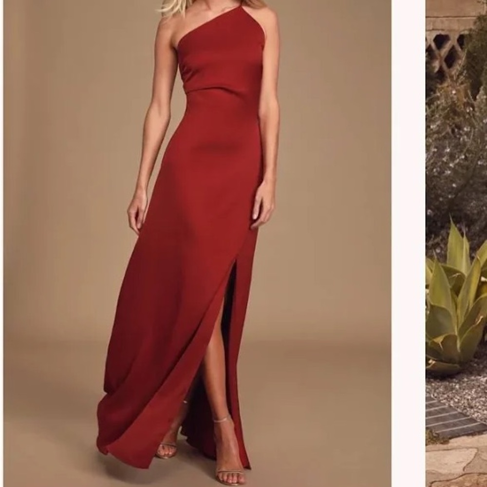Keepsake the Label Captivating Red Satin One Shoulder Maxi Slip Dress